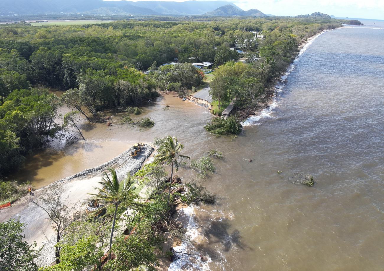 Holloways Beach Road washed out from flooding