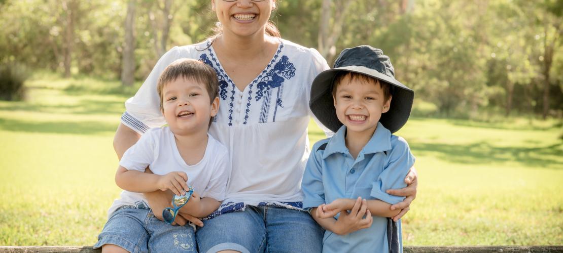 Lady with two children